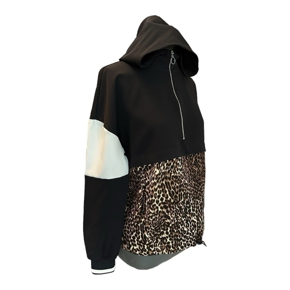 Women’s Hoodie Black White Animal Colorblock Jumper Hooded Sweater Cardigan Top - Picture 8 of 11